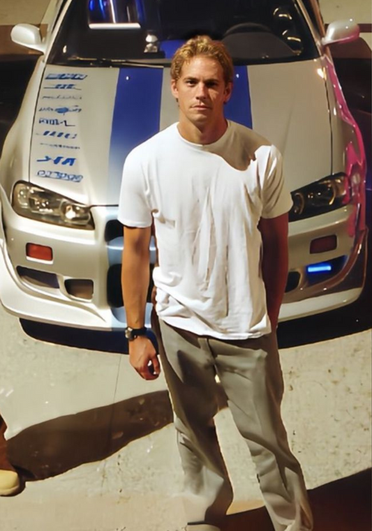 Paul Walker Poster with Nissan Skyline GT-R (White & Blue Edition) – Fast & Furious Style